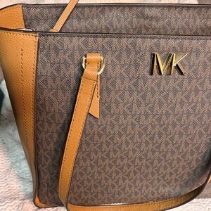 Michael Kors Signature Brown and Tan Shoulder Large Tote Bag